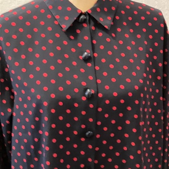 Vintage Jaeger 70s  Collar Polkadot Blouse In Pink Navy - Picture 2 of 4